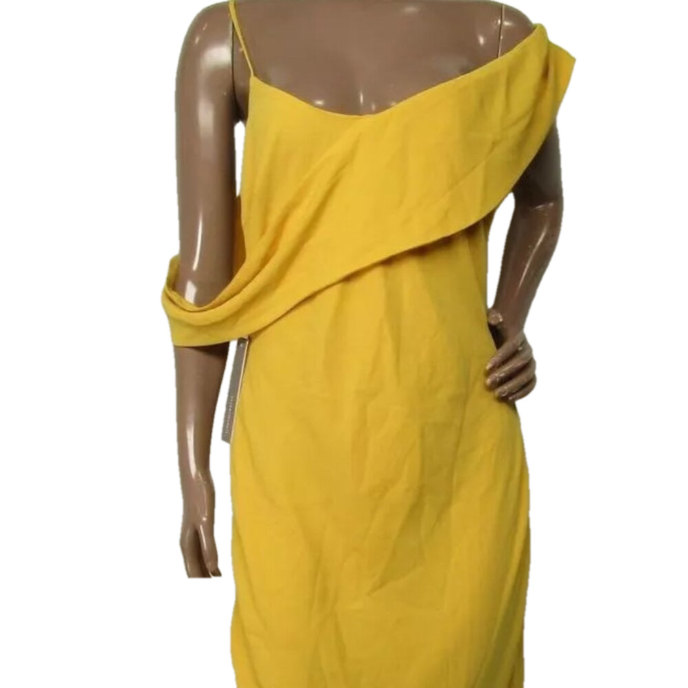 NEW BARDOT Womens Midi Dress Yellow Size L/8 Mayari Asymmetrical One Shoulder